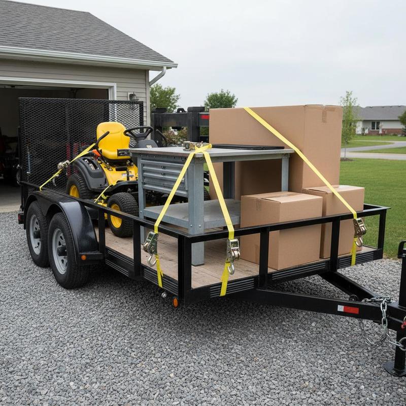 Heavy Equipment Hauling - 貨物用テンショナーベルト 2インチ x 27フィート 重量物運搬、芝刈り機移動用、4本パック 10000ポンド破断強度