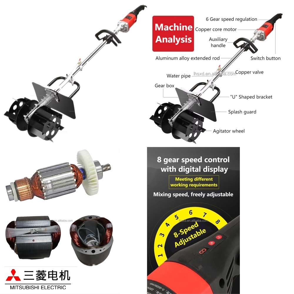 Heavy Equipment Mixer - ポータブルコンクリートミキサー、乾式粉末混合用、9800Wハイパワー攪拌ホイール、工業グレード建設機械、重量級